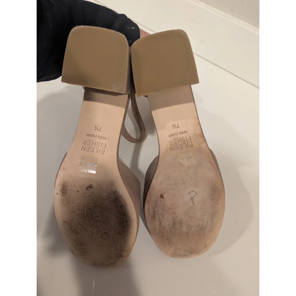 Eileen Fisher Womens Indi Gold Metallic Ankle Strap Heels Size 7.5 Shoes Round